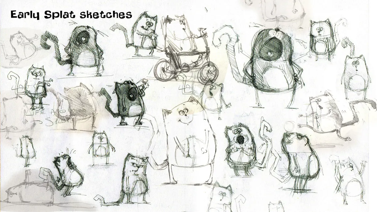 Early pencil sketches of Splat