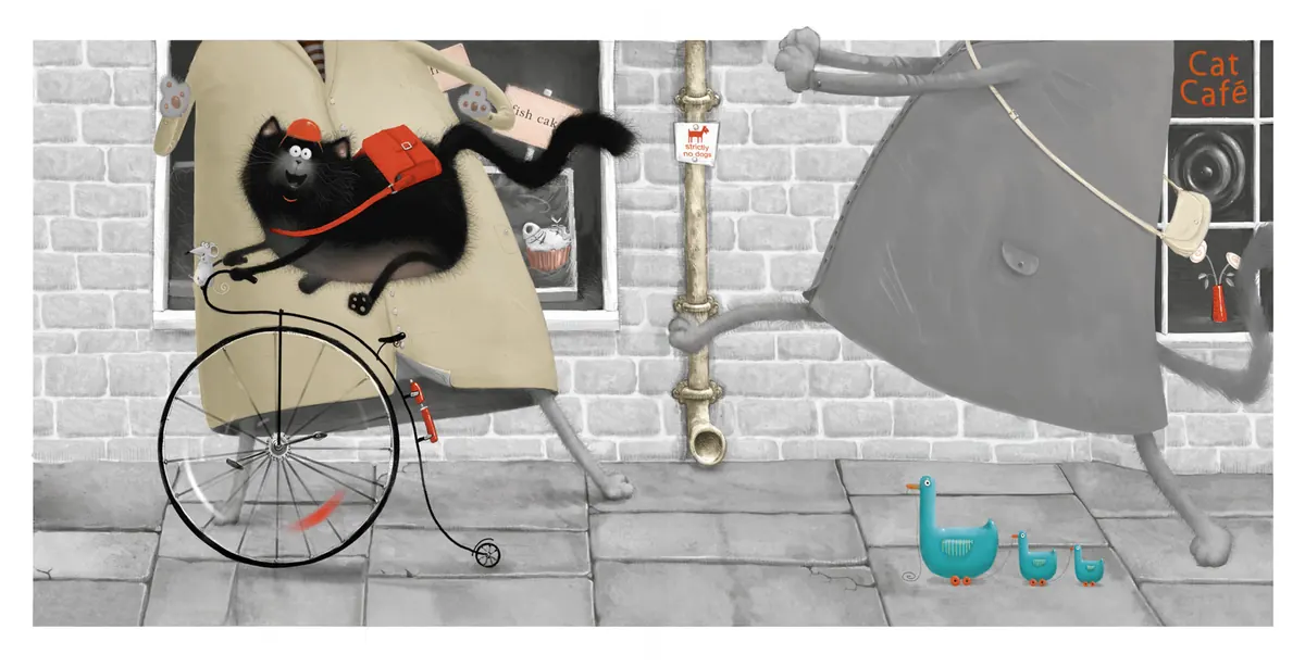 Splat on a penny-farthing in the street