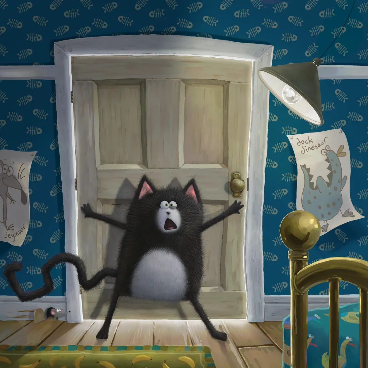 Splat peeking out of a doorway