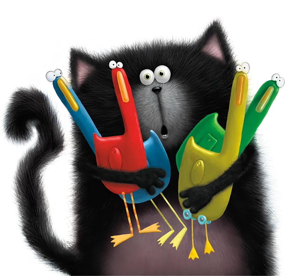 Splat holding an armful of toy ducks