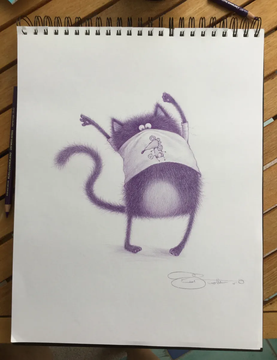 A sketch of Splat with his arms up