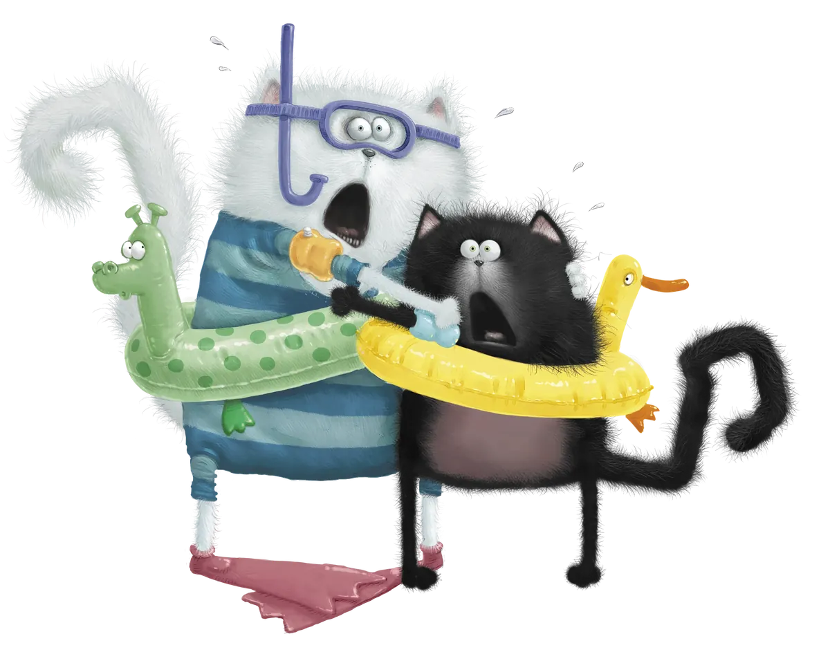Spike and Splat in their swimming rings